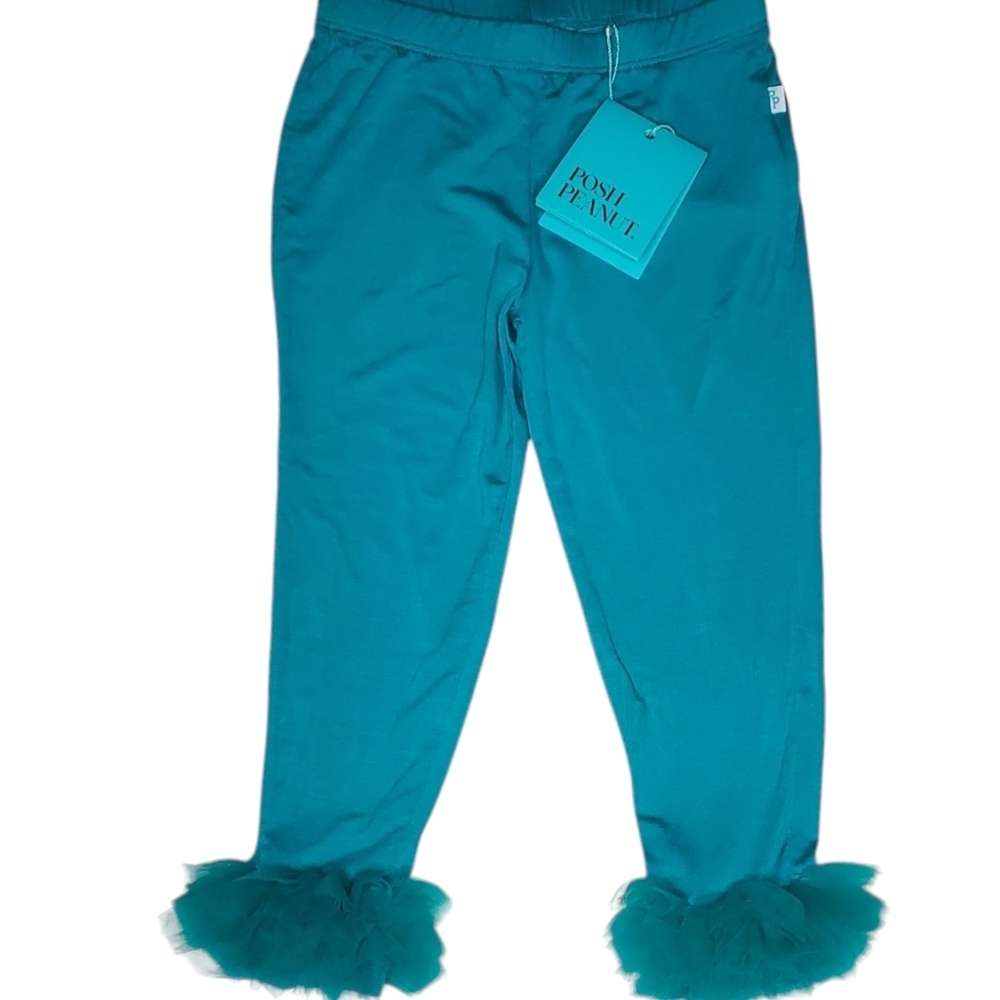 NWT Posh Peanut Tulle Ruffled Leggings Turquoise Aqua Toddler Girls Size 2T